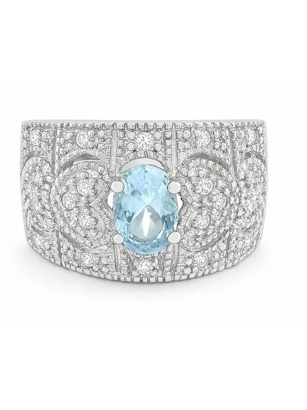 Created 1.60 Cts Blue Topaz & White Sapphire Ring .925 Sterling Silver